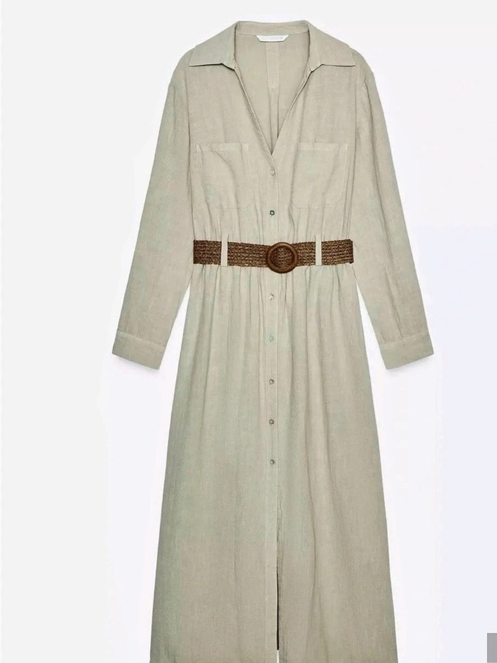 Zara Utility Midi Shirt Dress Maxi Dress in Green Small - Picture 4 of 7